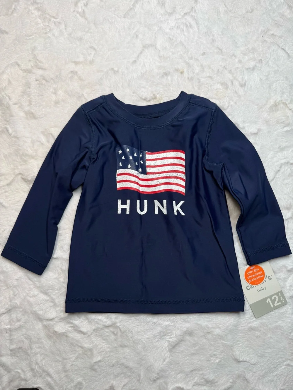 Carter's Navy Long-Sleeve Tee with American Flag and HUNK Graphic